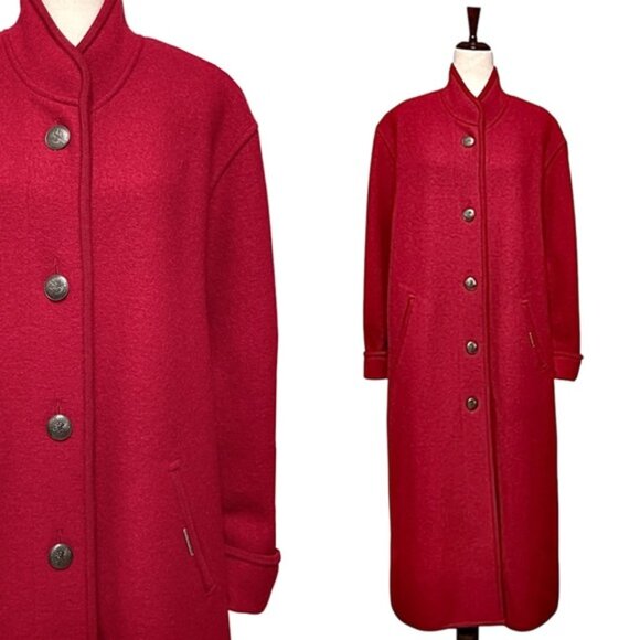 Geiger Austria Vintage Red Boiled Wool Full Length Classic Overcoat Size 36 - Picture 1 of 15